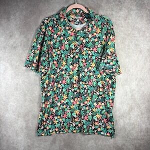 Chubbies Polo Mens L Black Boomshakalaka Toucan Tropical Floral Stretch Tropical